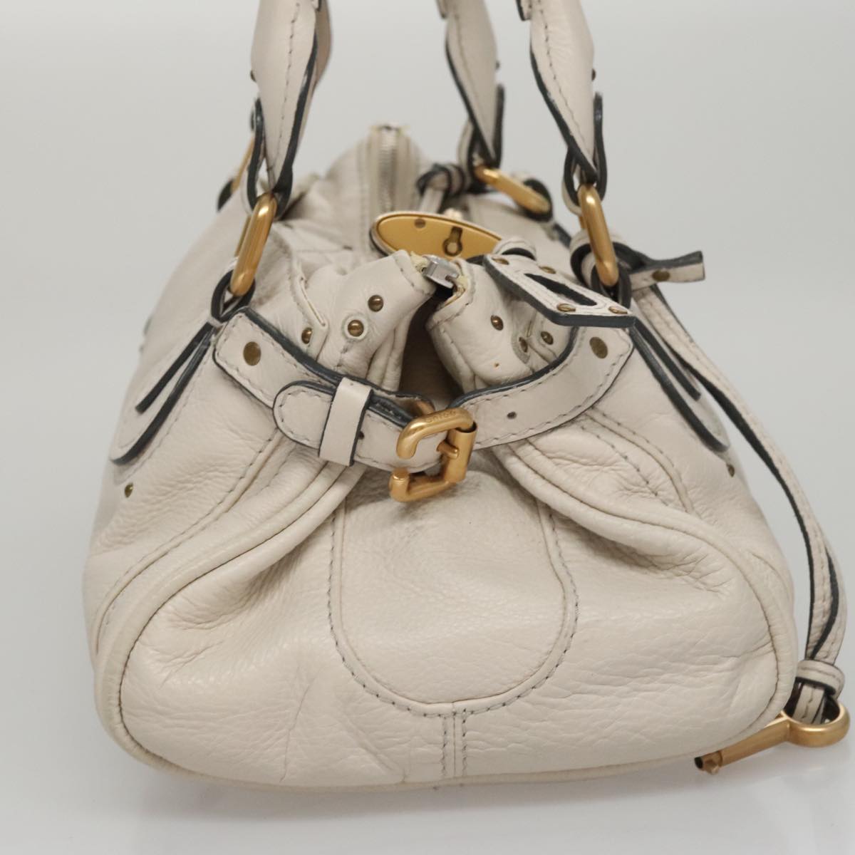Chloe Paddington Hand Bag Leather White Gold Silver 107360