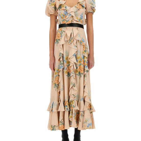 Alexander Mcqueen Women Floral Print Ruched Silk Dress