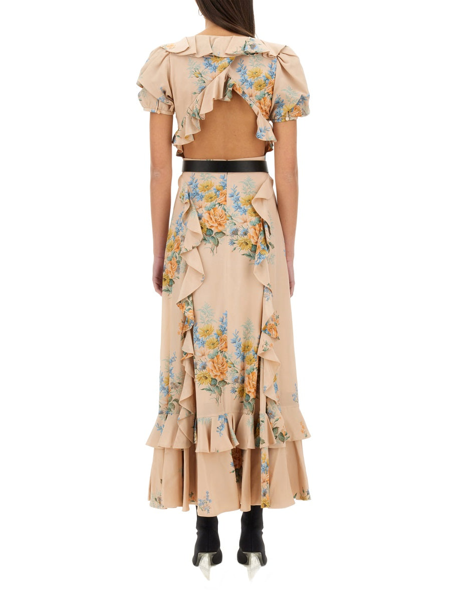 Alexander Mcqueen Women Floral Print Ruched Silk Dress