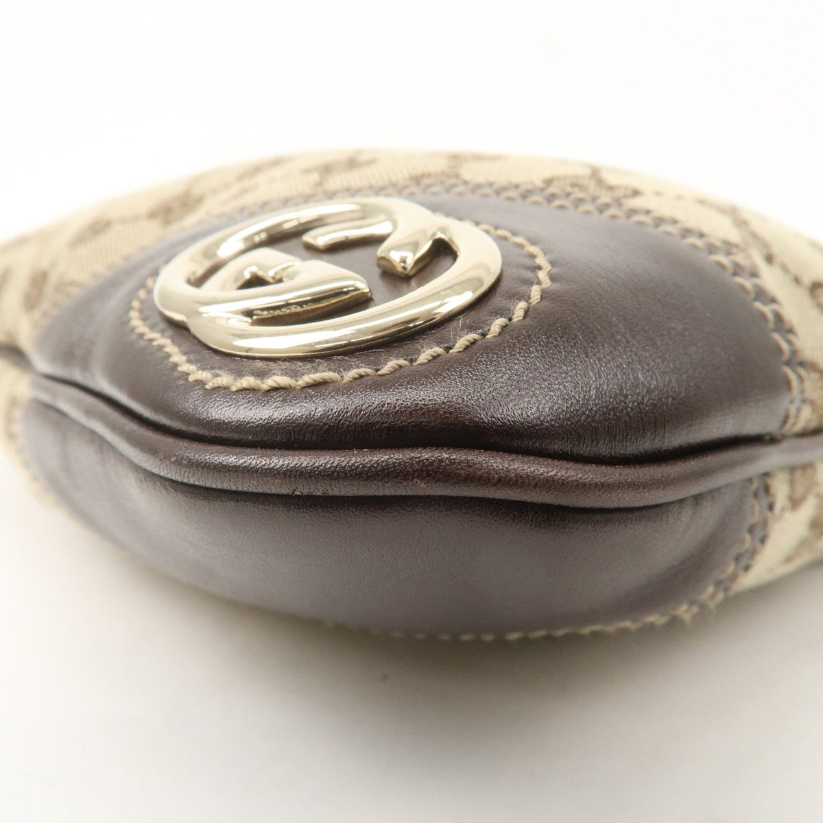 GUCCI GG Canvas Leather Shoulder Bag Beige Brown 169947