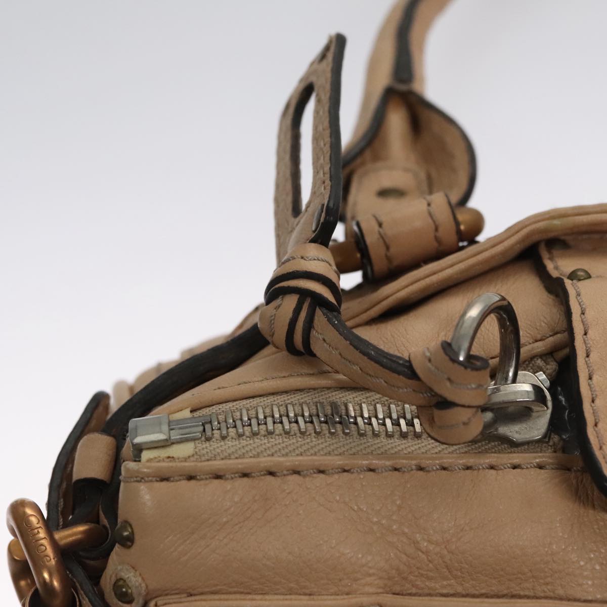 Chloe Paddington Mini Hand Bag Leather Beige Silver 111190
