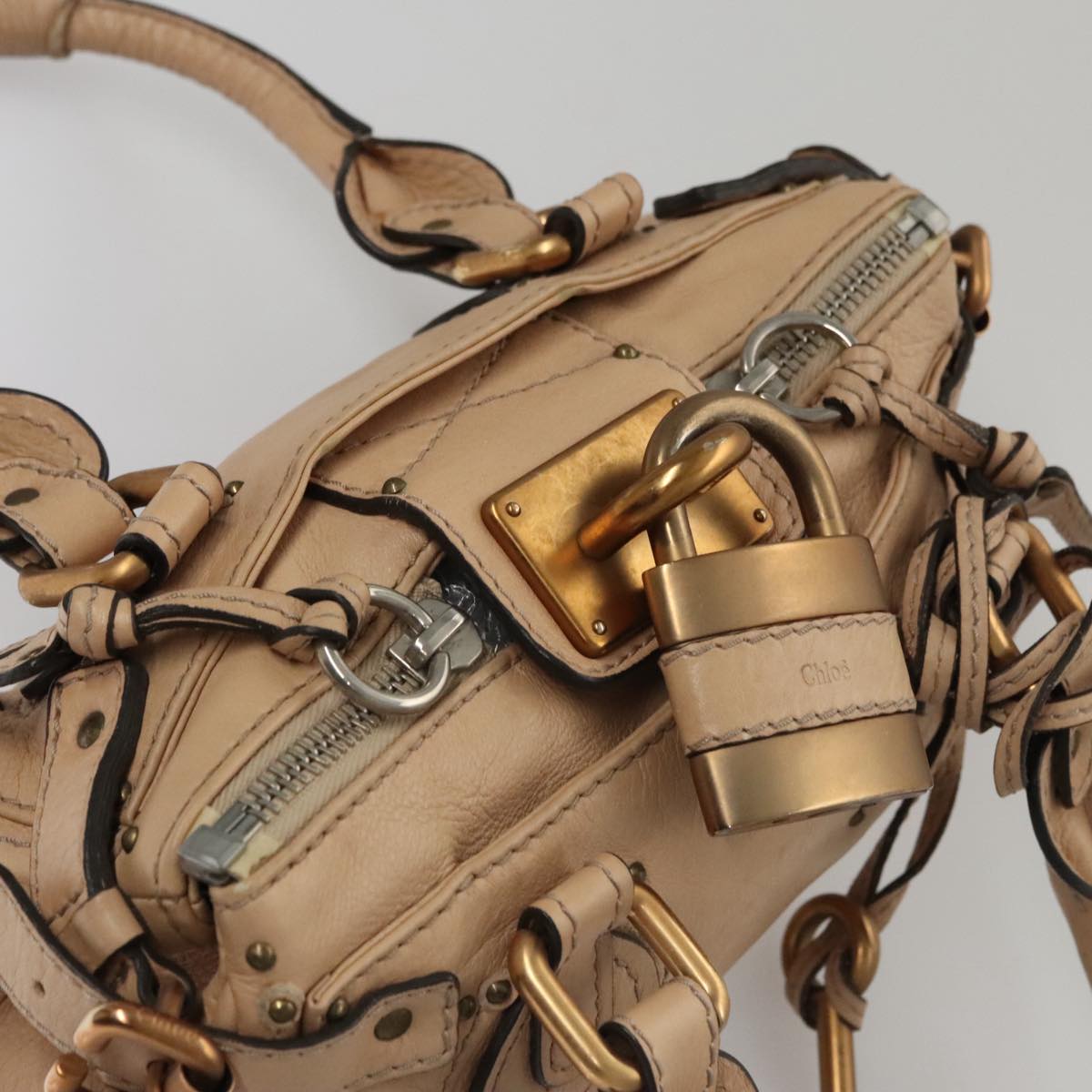 Chloe Paddington Mini Hand Bag Leather Beige Silver 111190