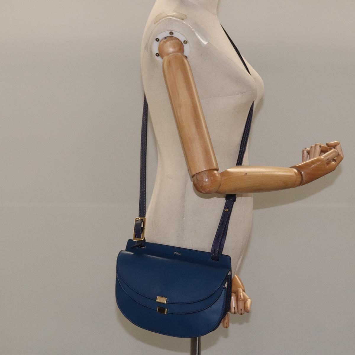 Chloe Georgia Shoulder Bag Leather Blue Gold 112310