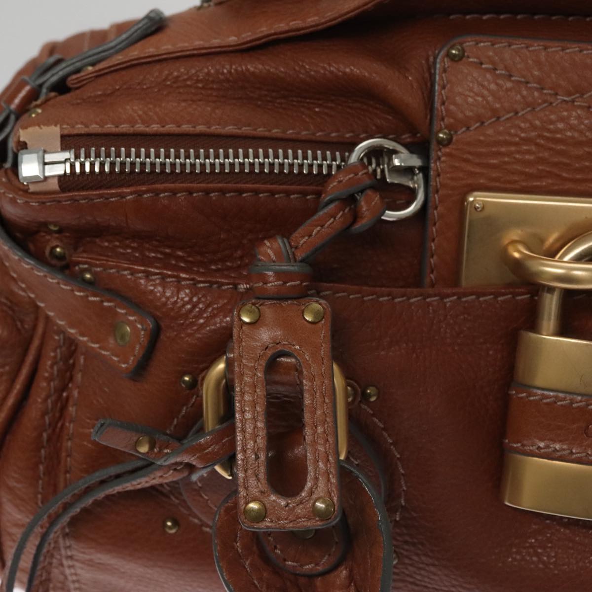 Chloe Paddington Hand Bag Leather Brown Gold Silver 010851 5276 112406