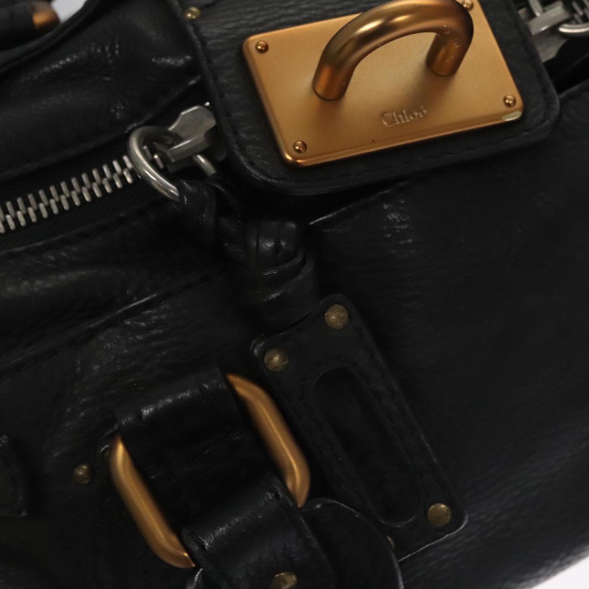Chloe Paddington Hand Bag Leather Black Silver 112426