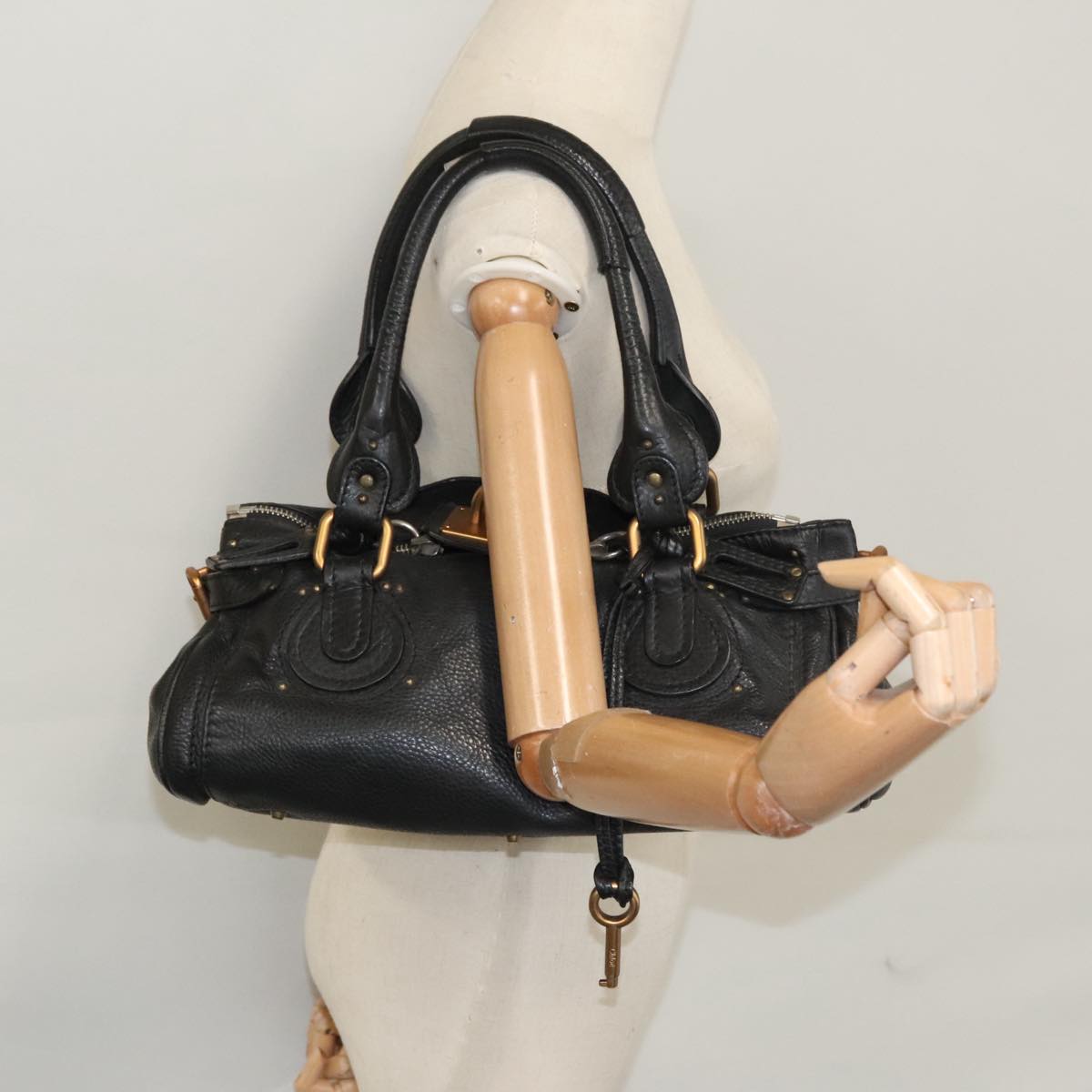Chloe Paddington Hand Bag Leather Black Silver 112426