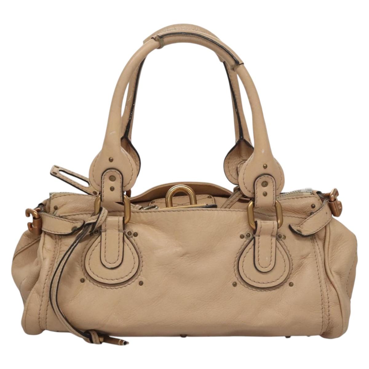 Chloe Paddington Hand Bag Leather Beige Silver gold 113238