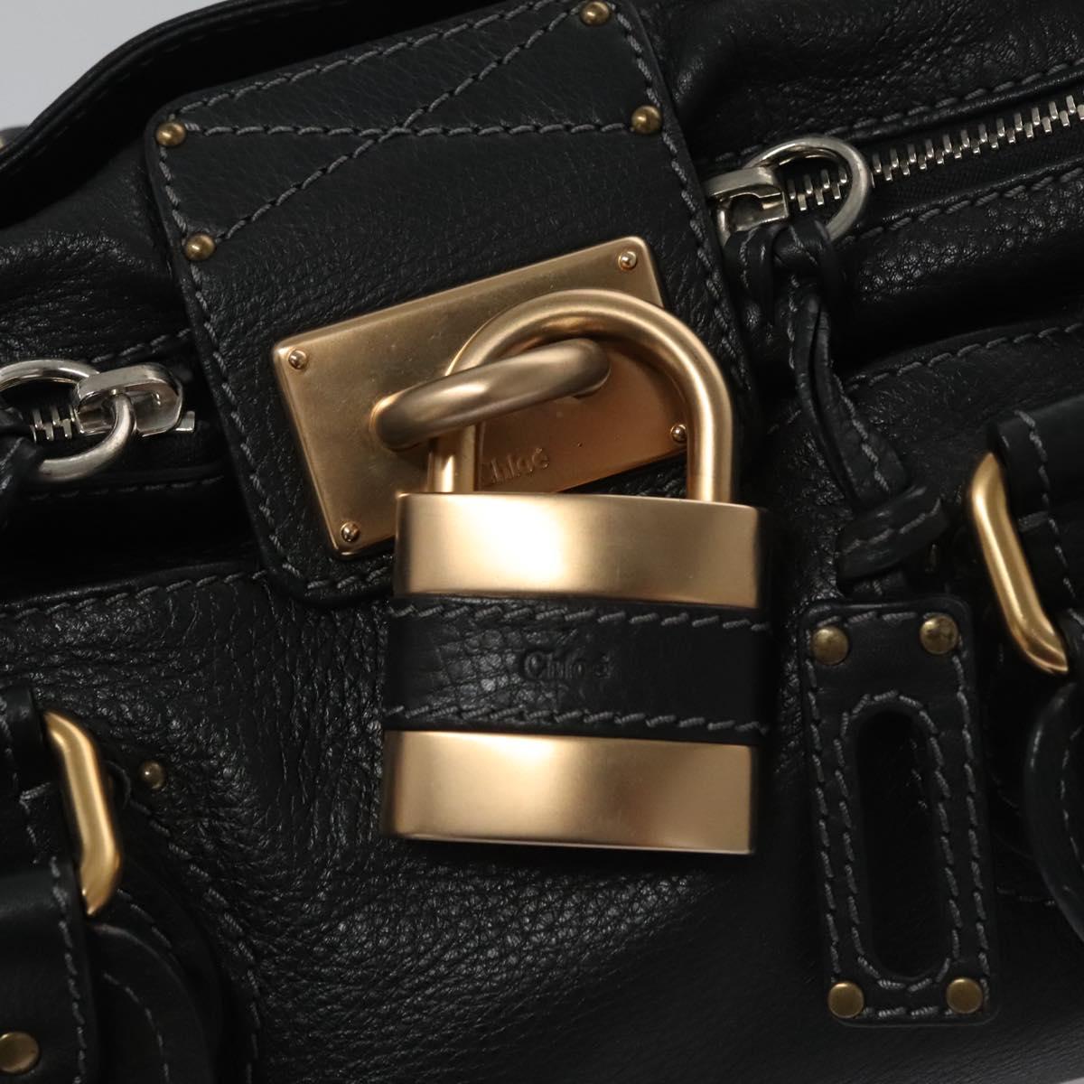 Chloe Paddington Hand Bag Leather Black Gold Silver 113733