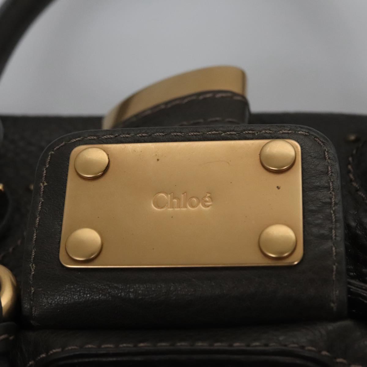 Chloe Paddington Hand Bag Leather Dark Brown Gold Silver 113775