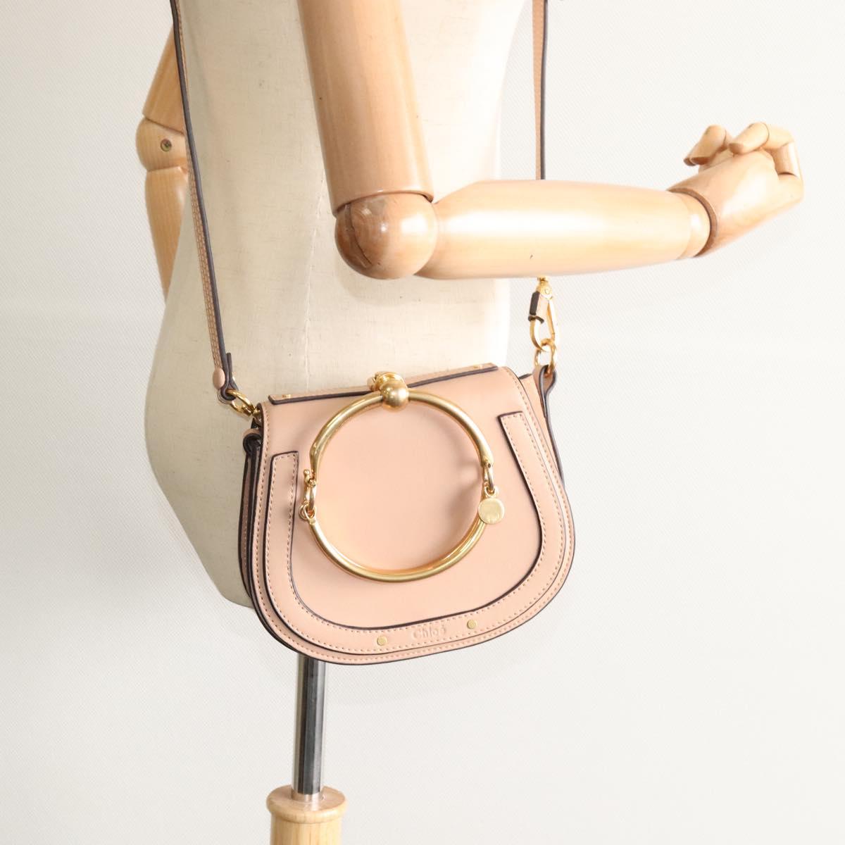 Chloe Nile Hand Bag Leather 2way Beige 115680