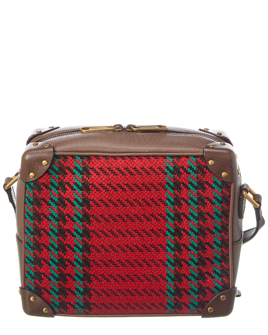 Gucci Houndstooth & Stripe Interlocking G Printed Wool & Leather Shoulder Bag