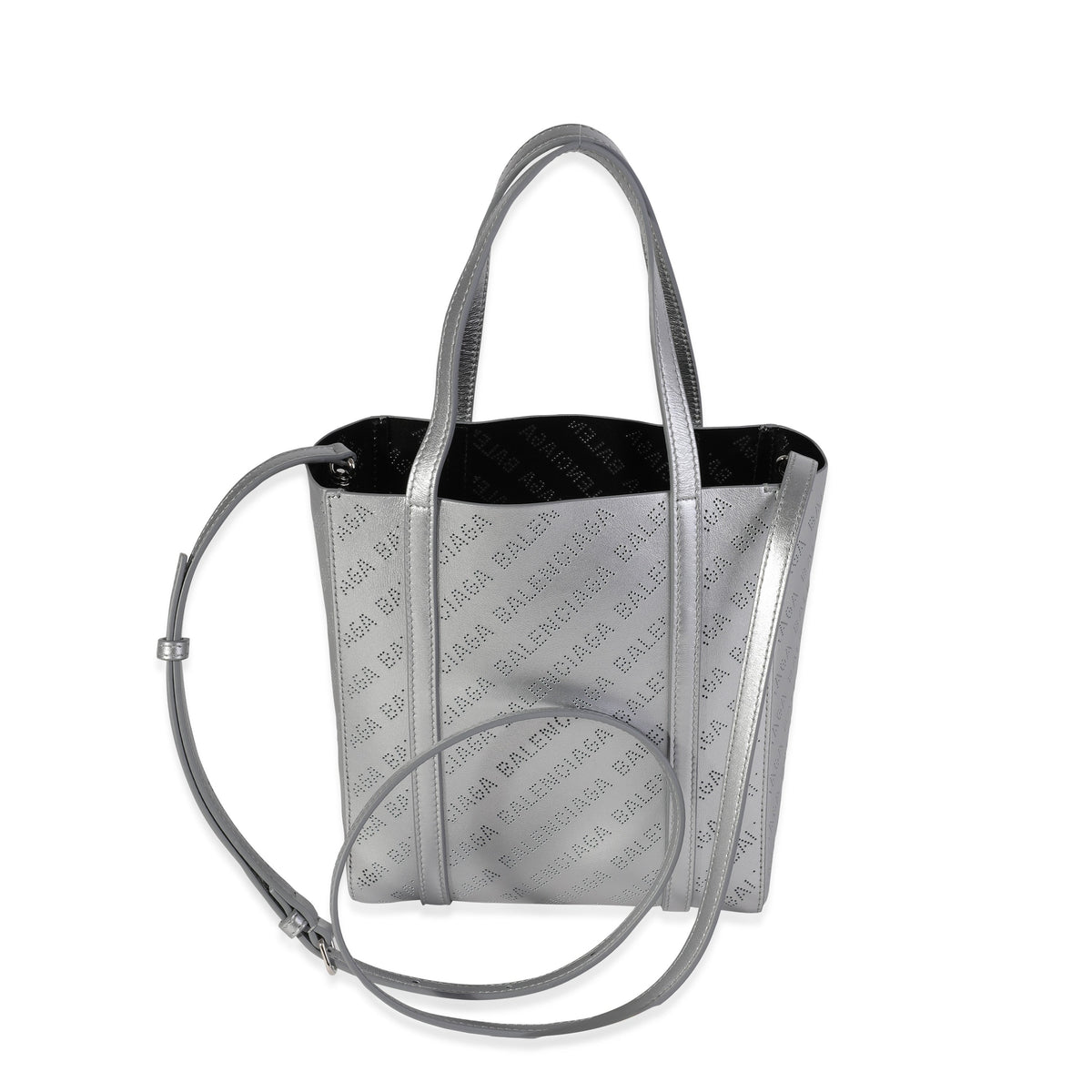 balenciaga New Silver Calfskin Logo Perforated XXS Everyday Tote