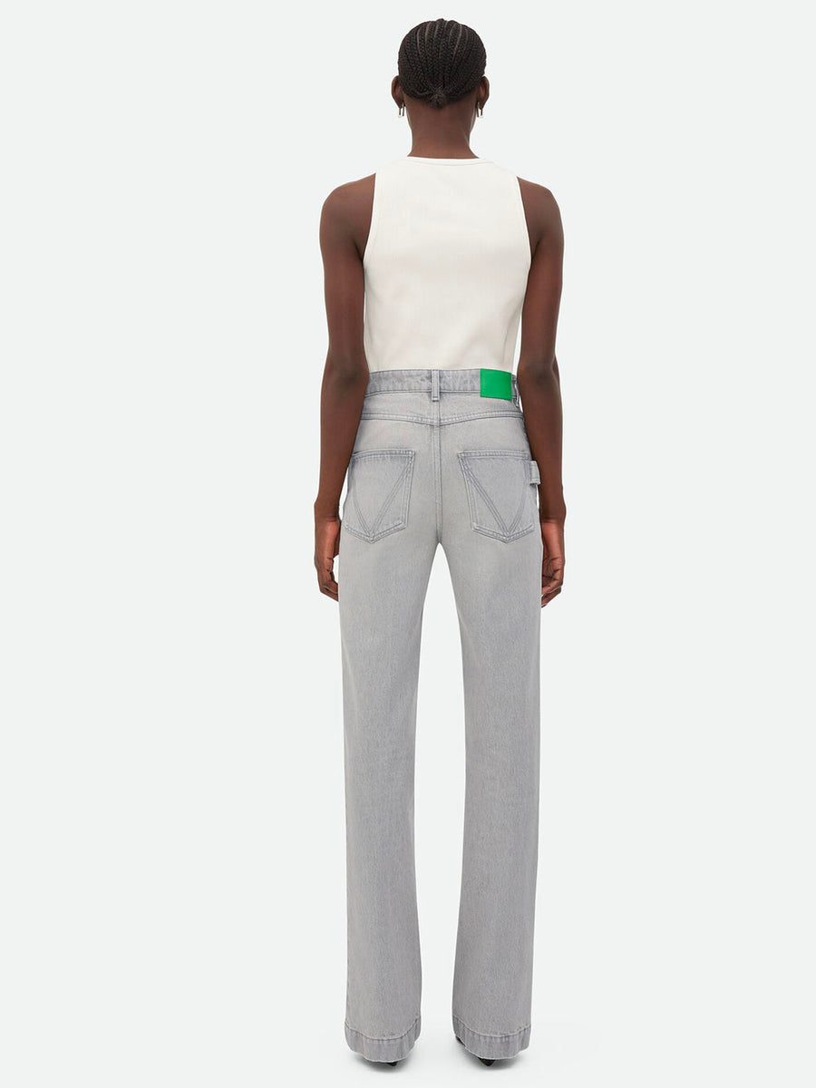 Bottega Veneta Women Light Grey Washed Denim Flared Jeans