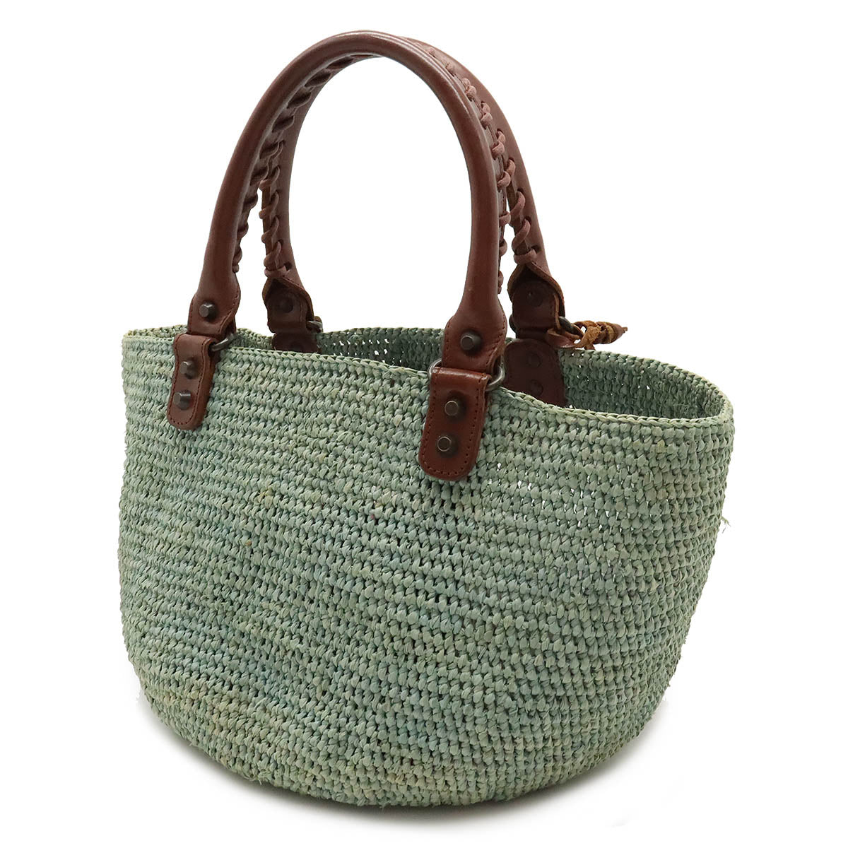 balenciaga Straw Leather Tote Bag