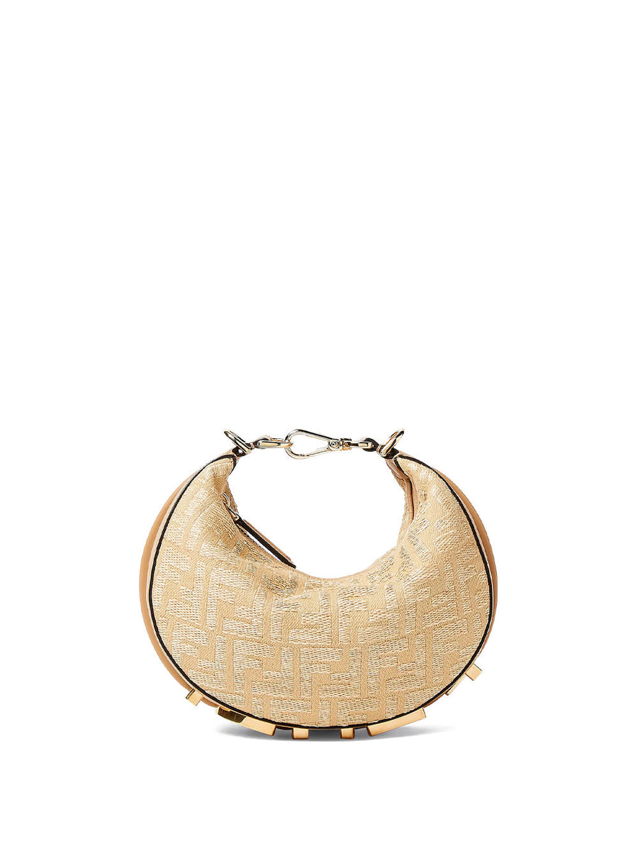 Fendi Women Jacquard Fabric Mini Fendigraphy Hobo Bag With Raffia Ff
