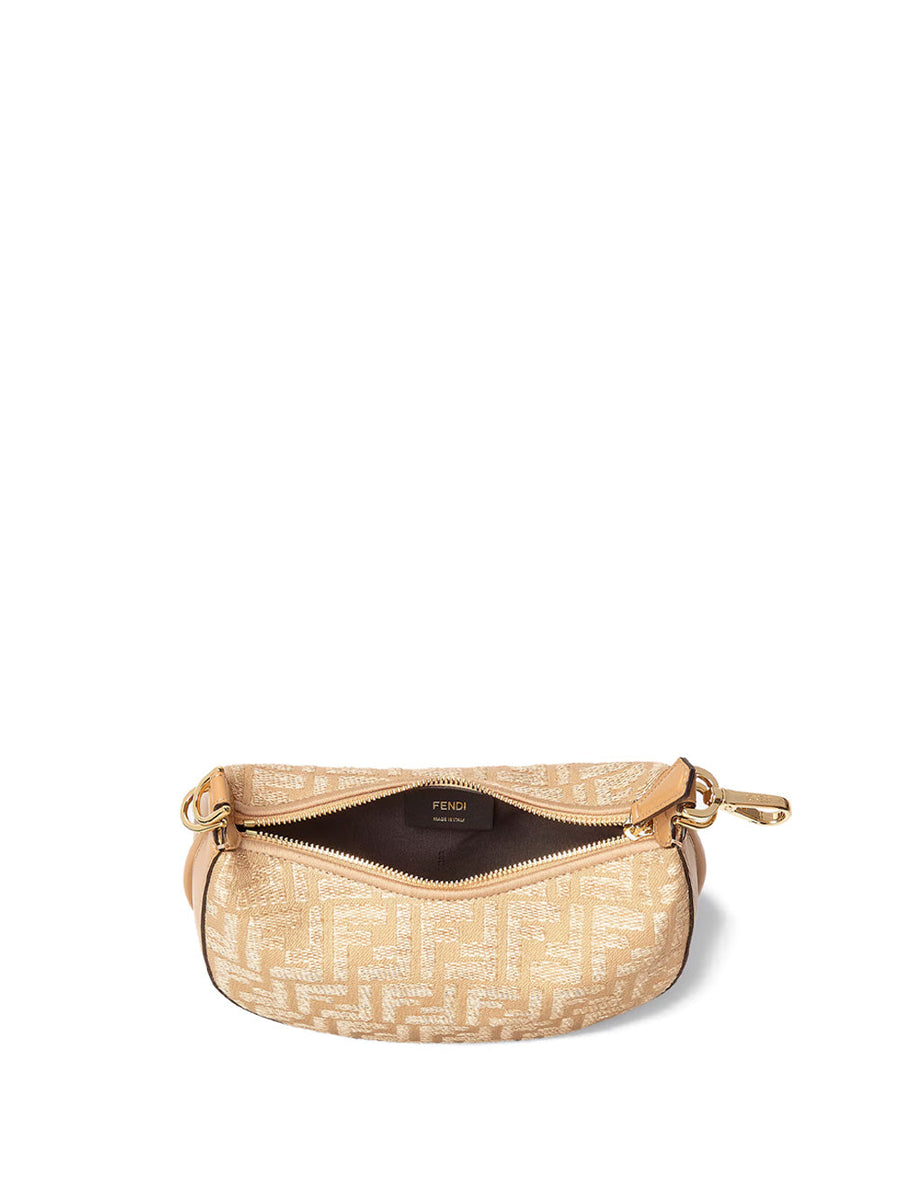 Fendi Women Jacquard Fabric Mini Fendigraphy Hobo Bag With Raffia Ff