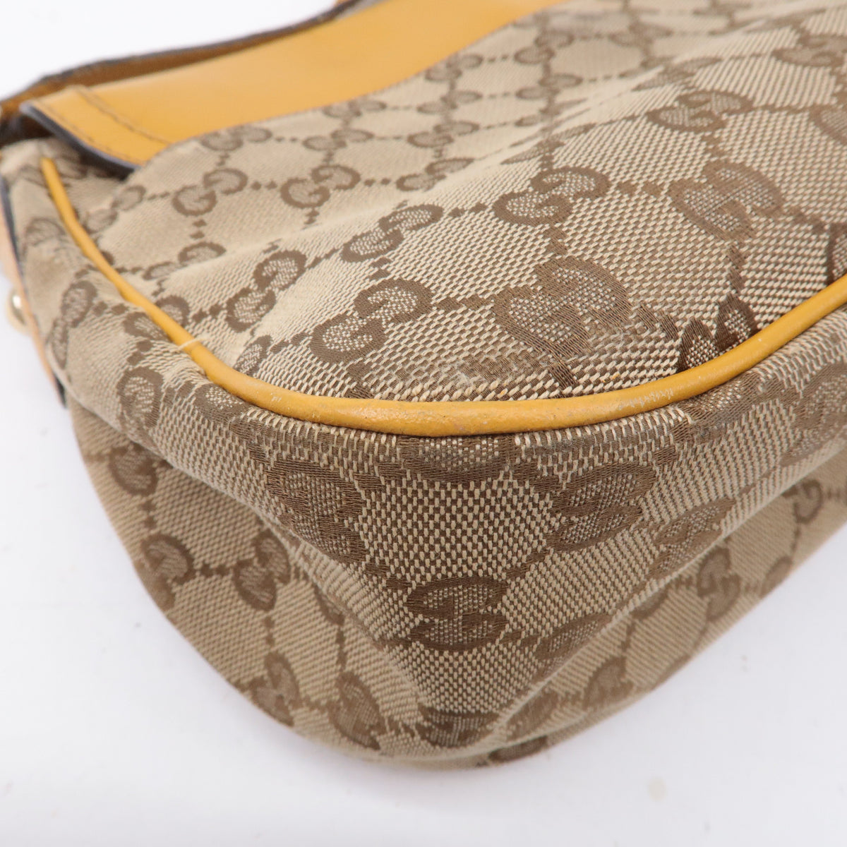 GUCCI GG Canvas Leather Shoulder Bag Beige Brown Yellow 308452