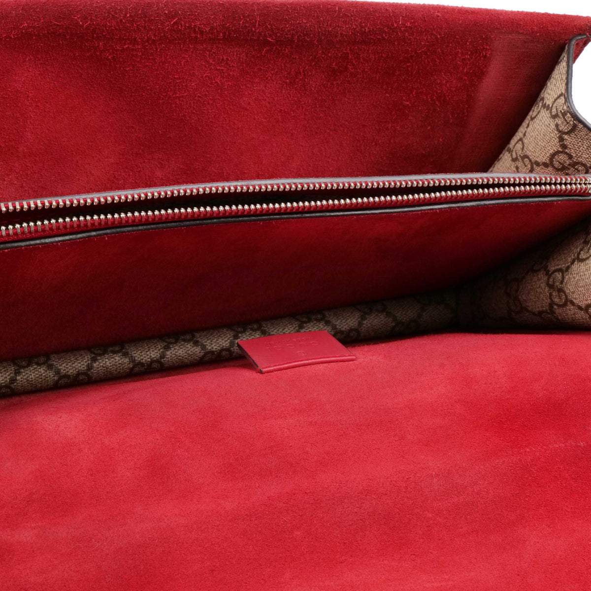Gucci Small Dionysus GG Supreme With Red Suede Trim.