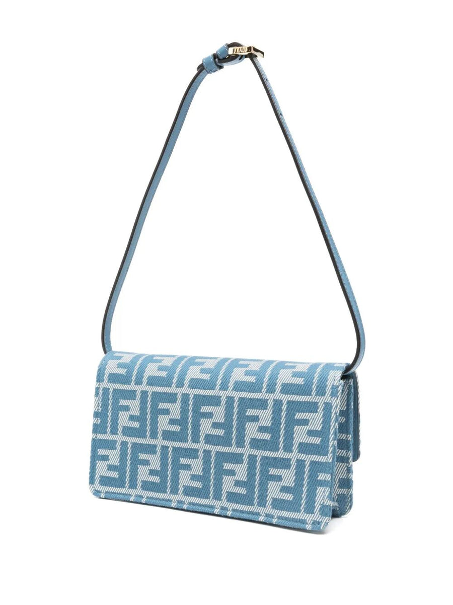 Fendi Women Denim-Effect Ff Jacquard Wallet On Chain Baguette Wallet