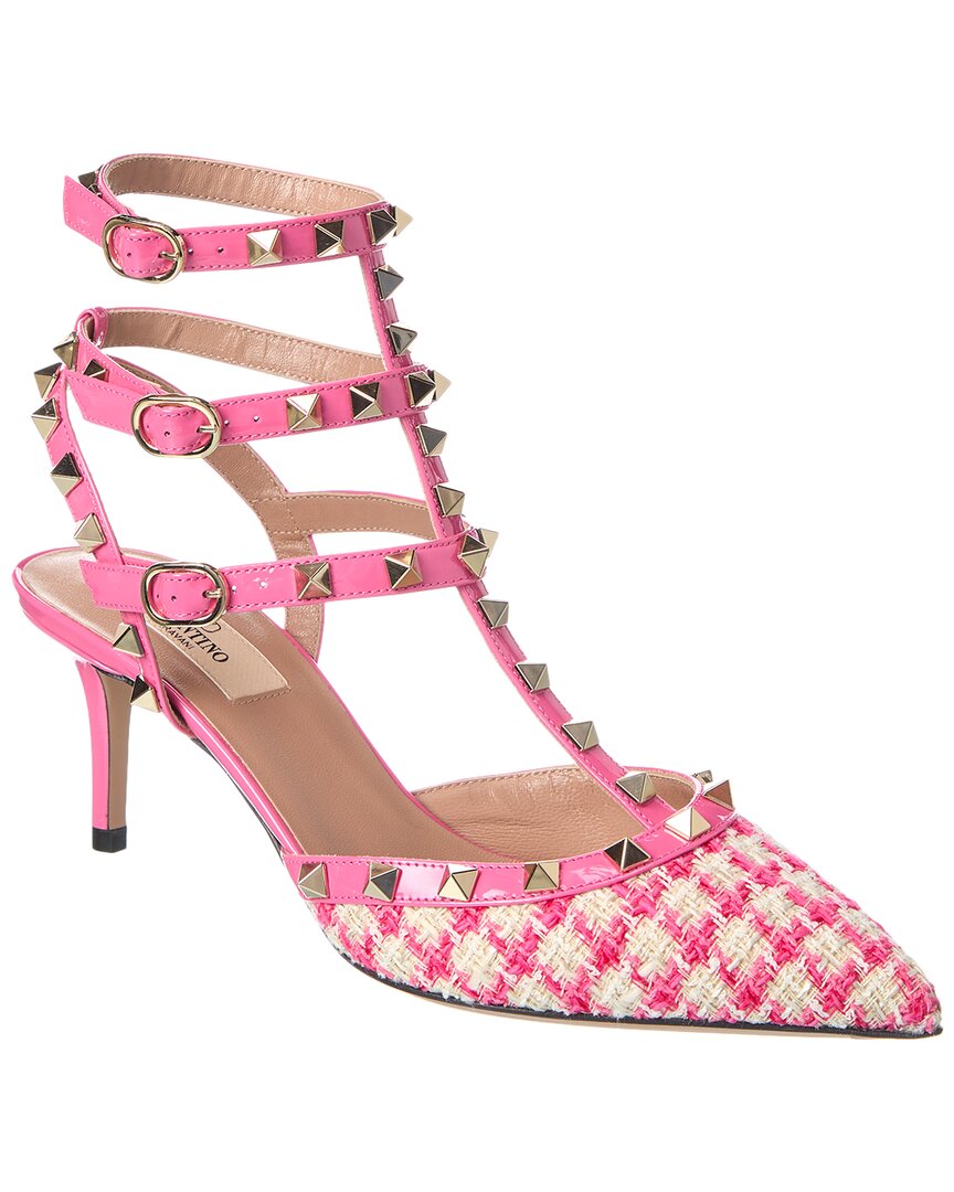 Valentino Rockstud Caged 65 Tweed & Patent Ankle Strap Pump