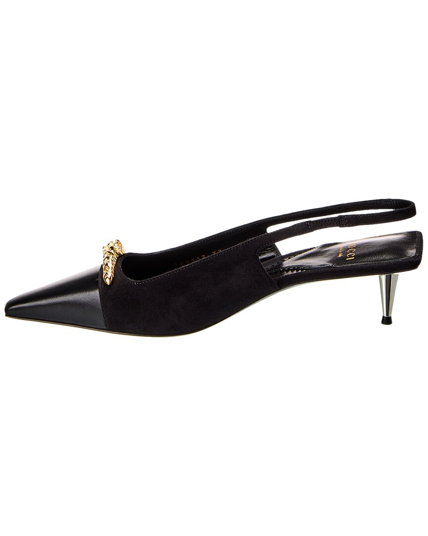Gucci Tiger Head Leather & Suede Slingback Pump