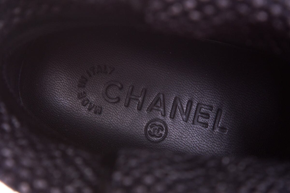 Chanel Black Tweed & Leather Boots SZ 37