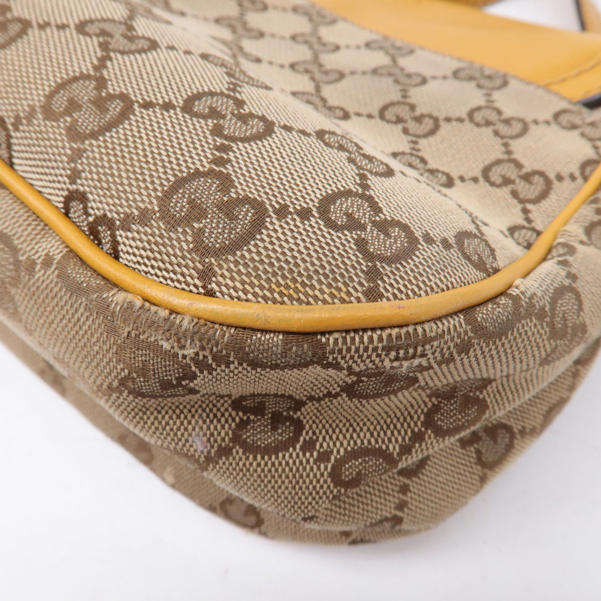 GUCCI GG Canvas Leather Shoulder Bag Beige Brown Yellow 308452