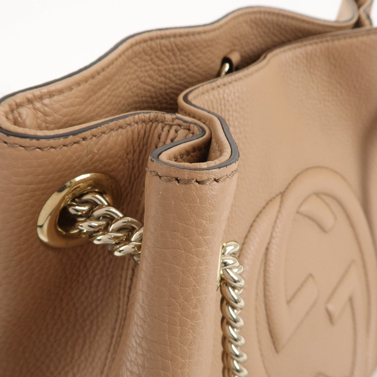 GUCCI SOHO Interlocking G Leather Chain Shoulder Bag Beige 536196