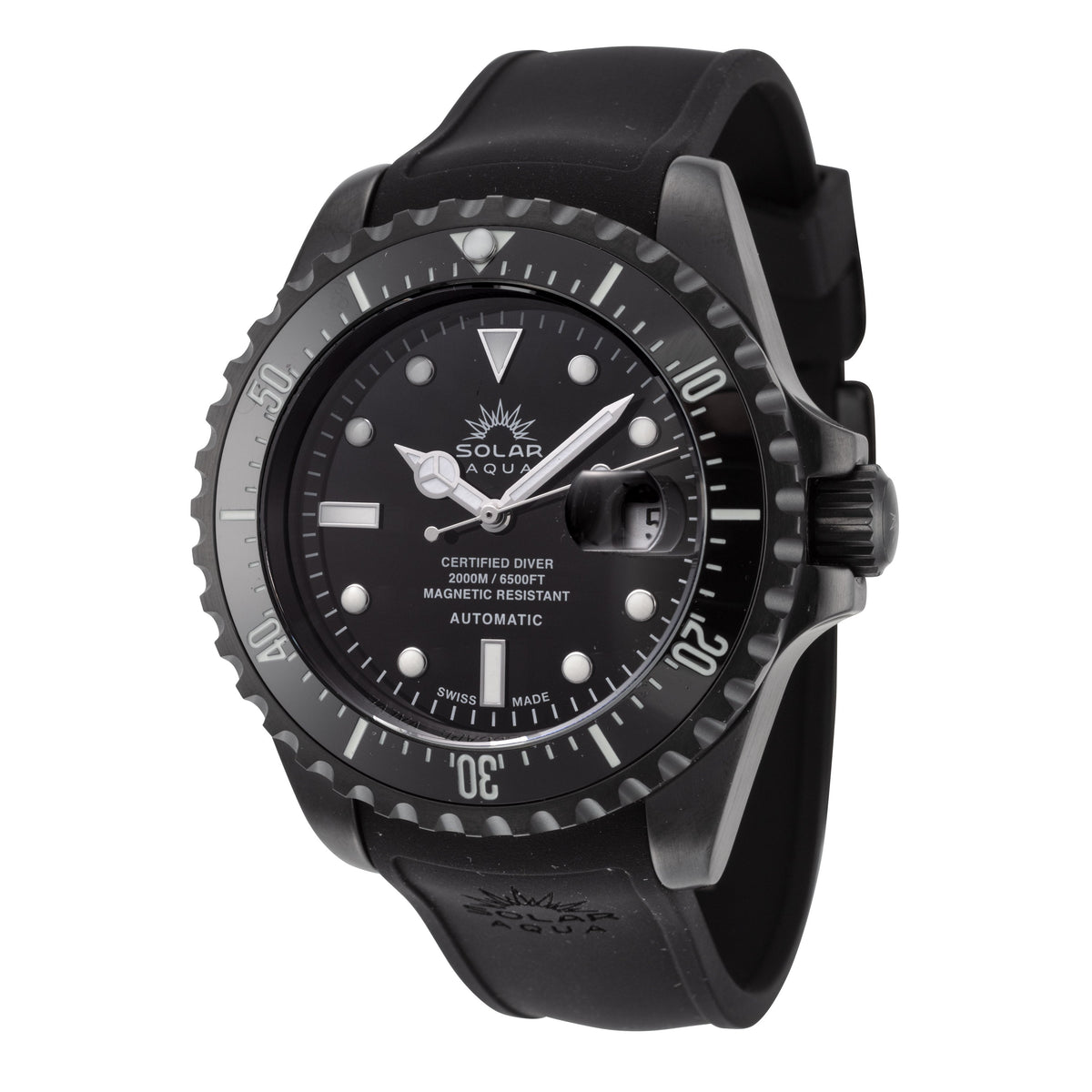 Solar Aqua Men's Deep Bay 45mm Black Dial Automatic Black PVD Watch