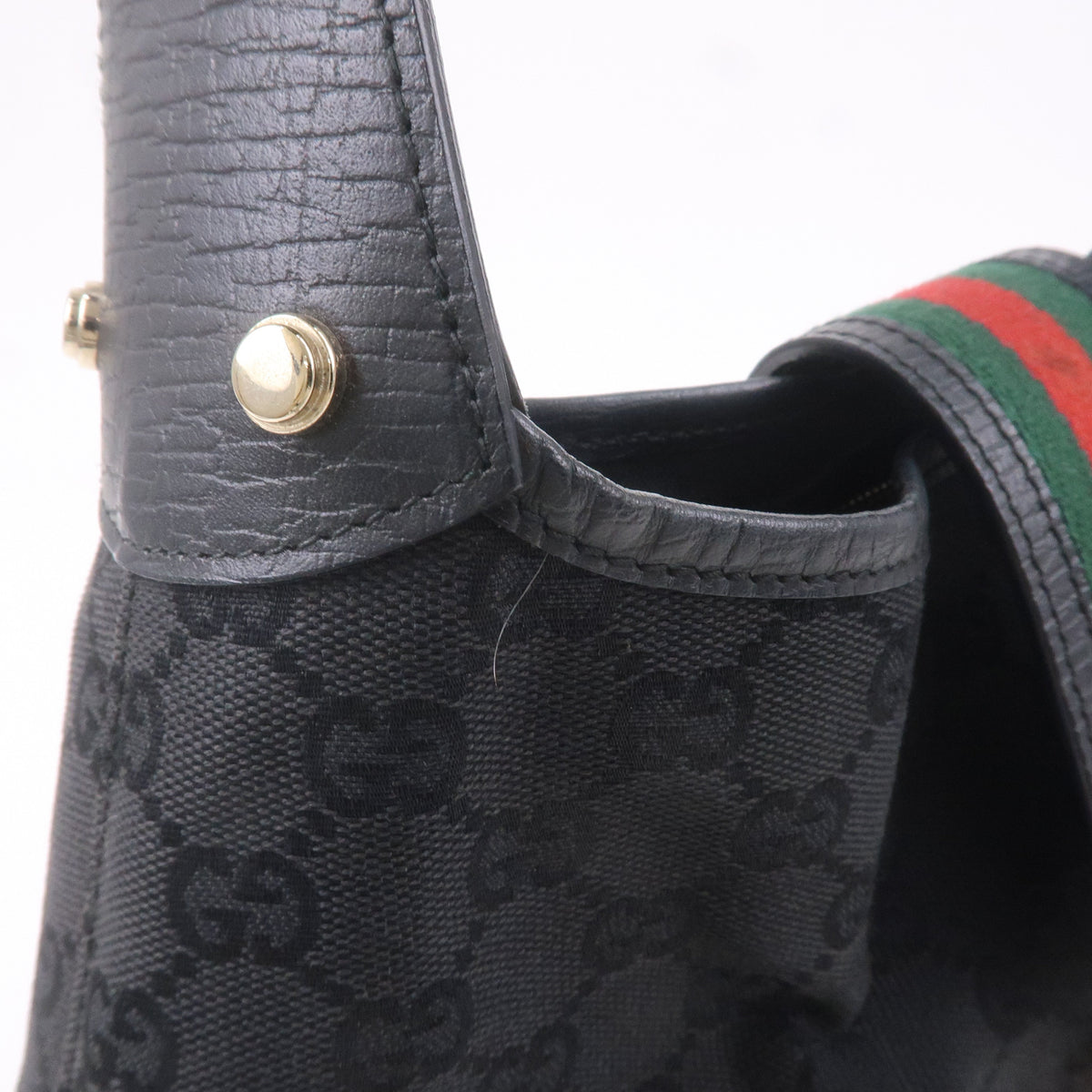 GUCCI Sherry GG Canvas Leather Shoulder Bag Black 130779