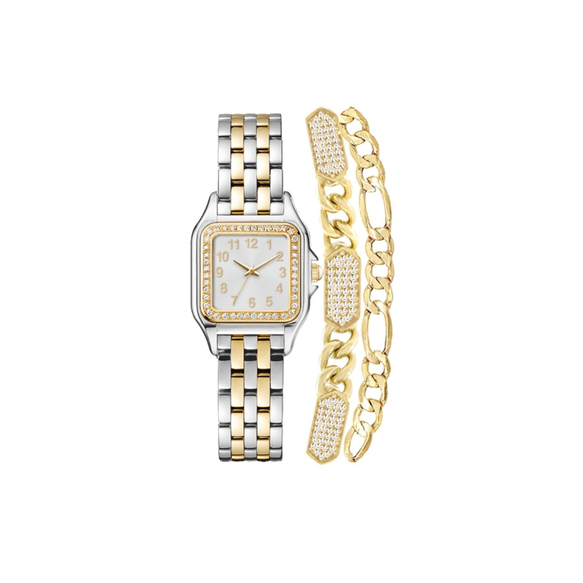 Jessica Carlyle Ladies Analog Silver/Gold Tone Watch And Bracelet Set 26Mm