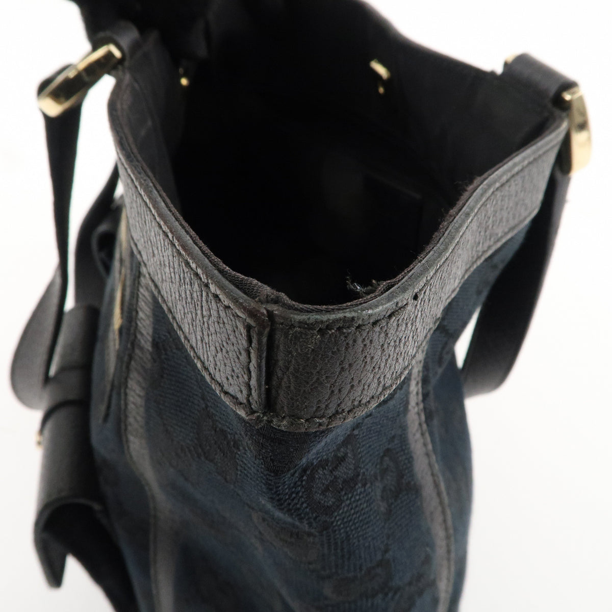 GUCCI Abbey GG Canvas Leather Tote Bag Hand Bag Black 146247