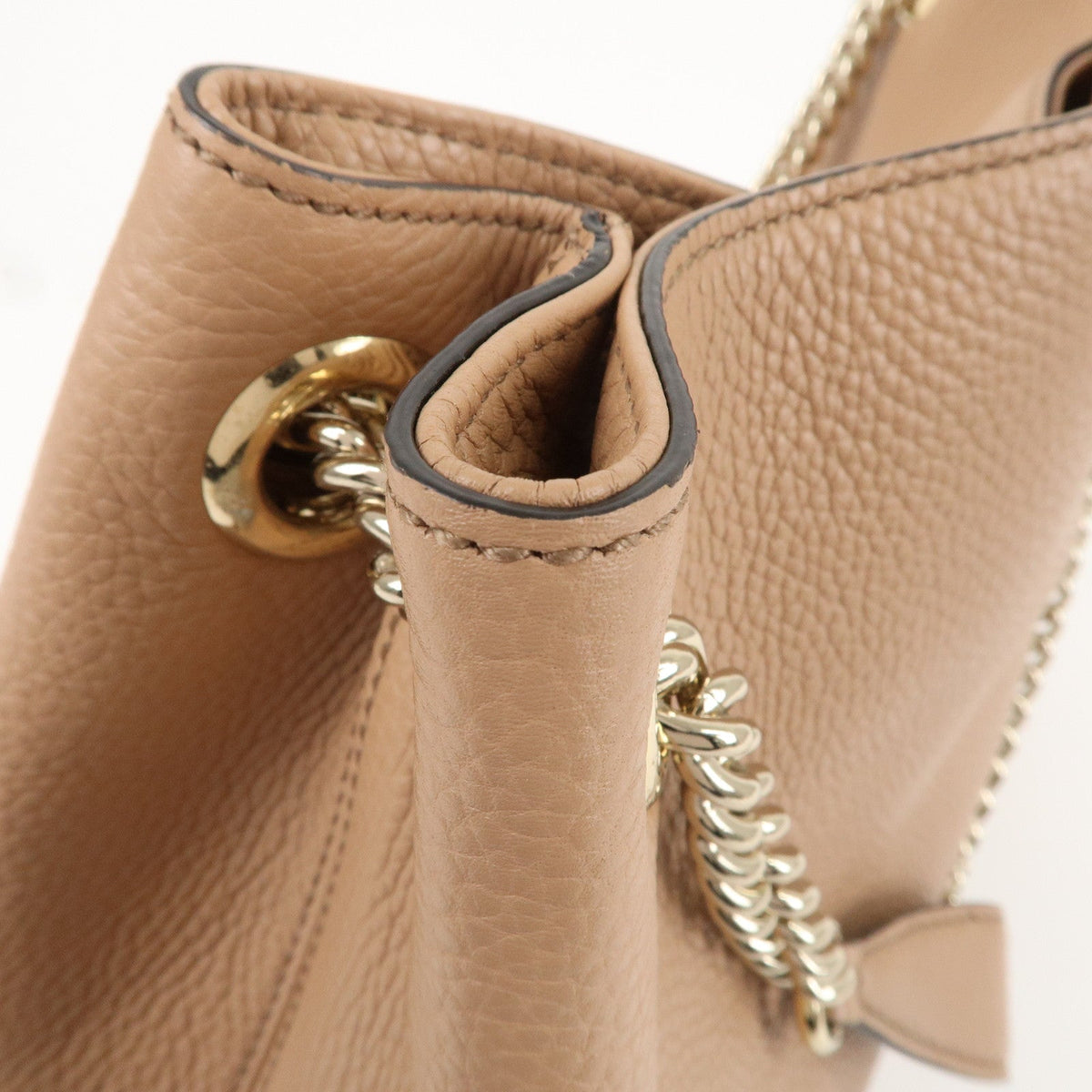 GUCCI SOHO Interlocking G Leather Chain Shoulder Bag Beige 536196