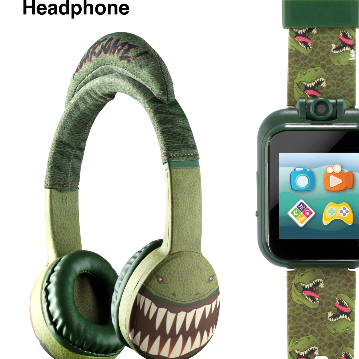 PlayZoom 2 Kids Smartwatch with Headphones: Green Dinosaur