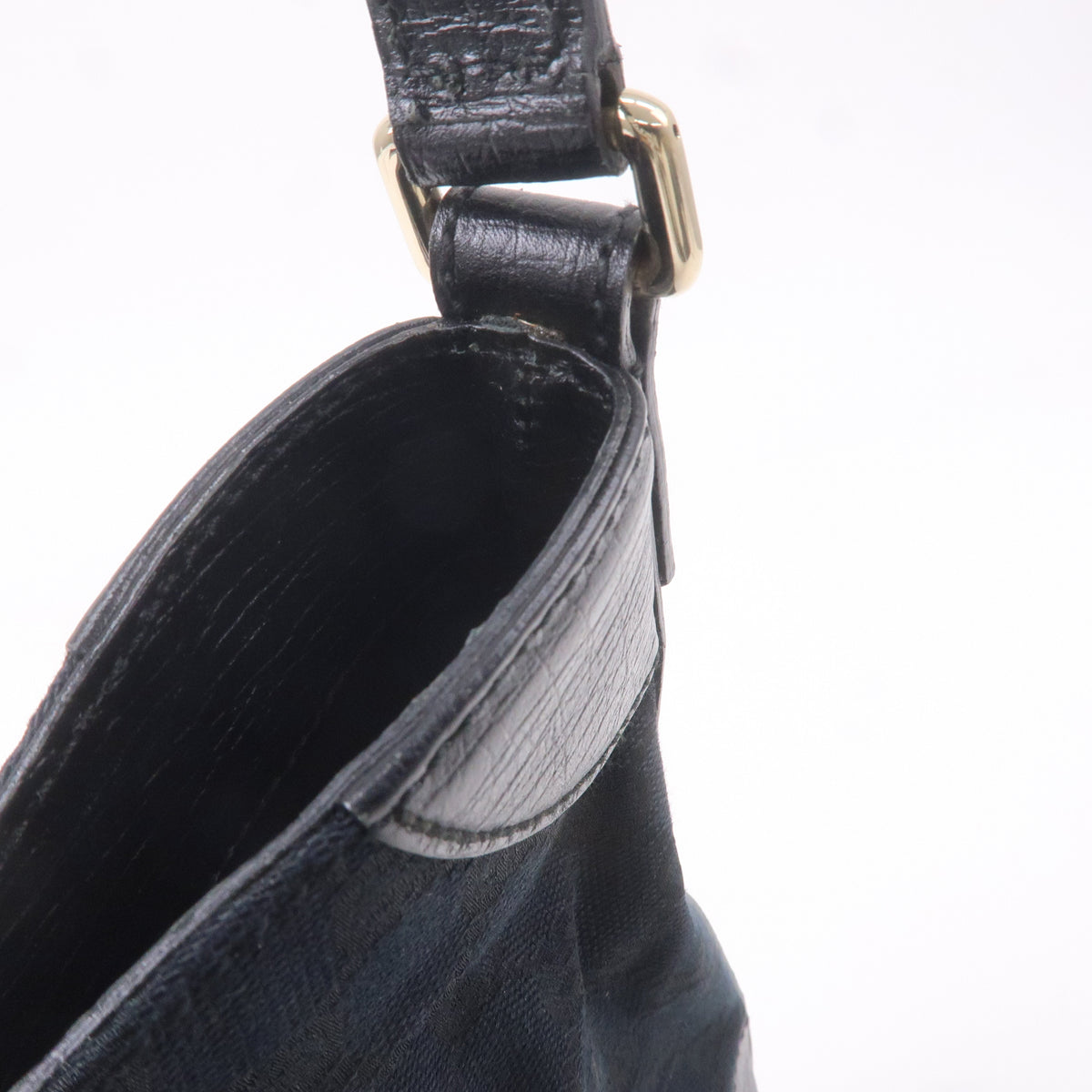 GUCCI Horsebit GG Canvas Leather Shoulder Bag Black 137388