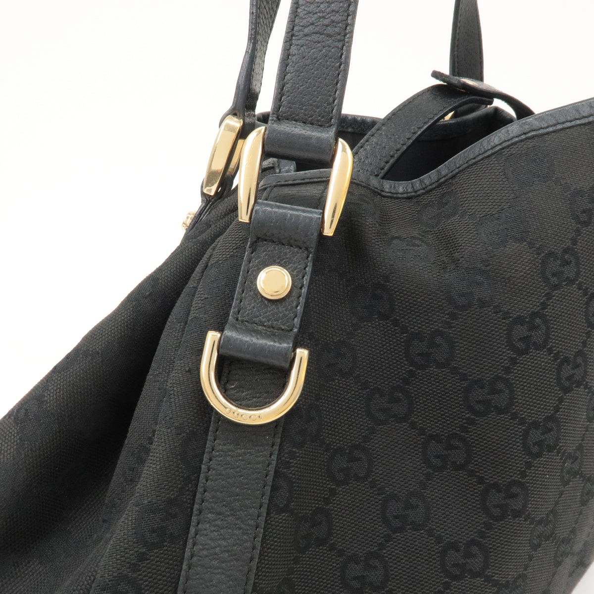 GUCCI Abbey GG Canvas Leather Tote Bag Shoulder Bag Black 130736