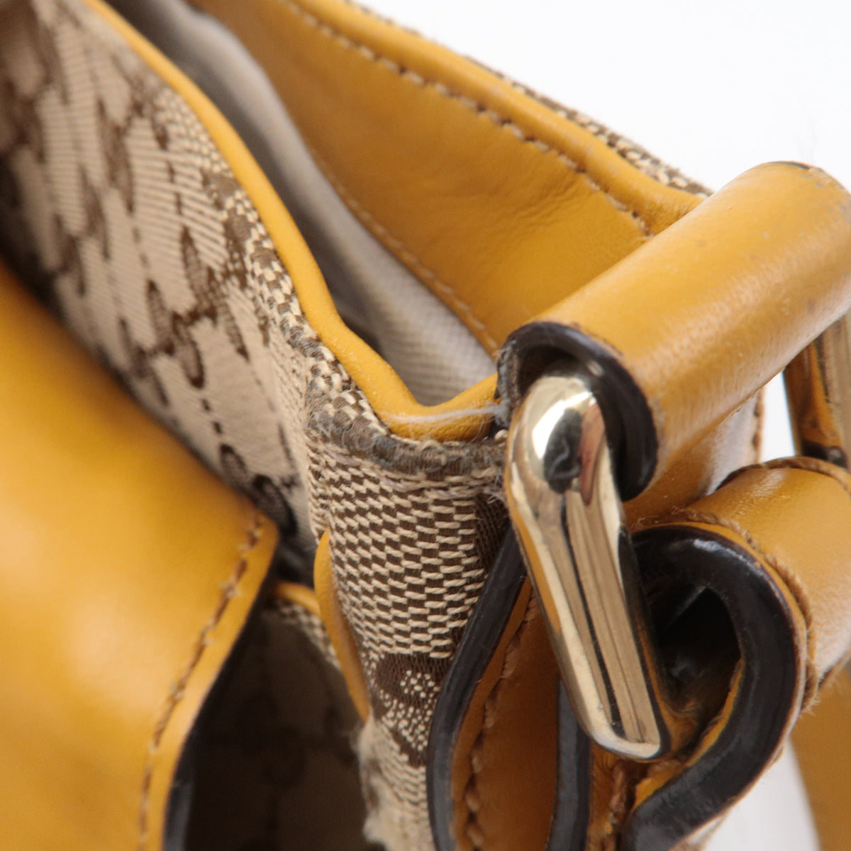 GUCCI GG Canvas Leather Shoulder Bag Beige Brown Yellow 308452