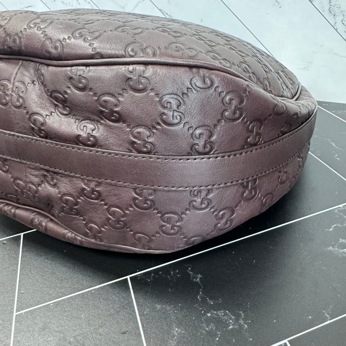 Gucci Maroon GG Leather Shoulder Hobo Bag