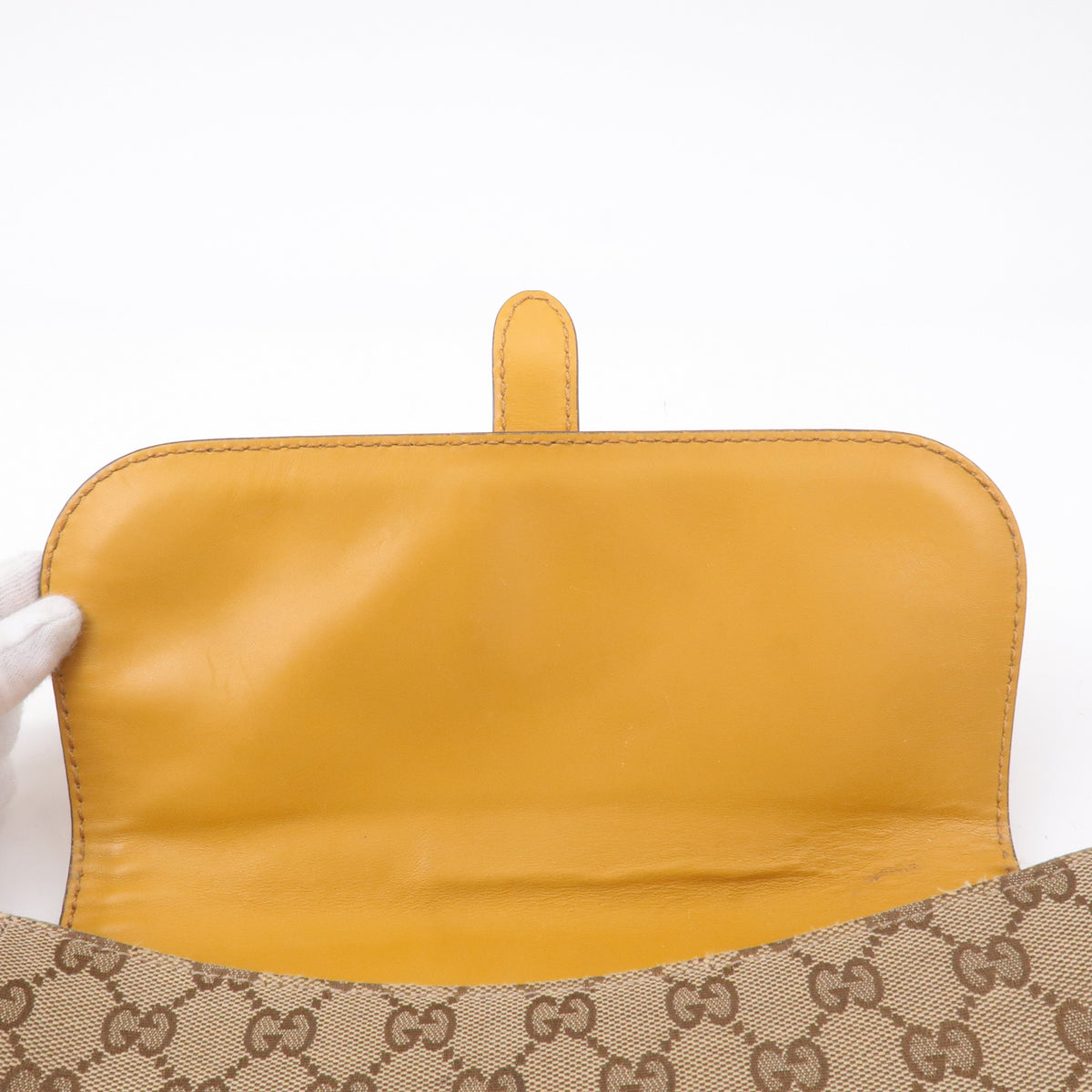 GUCCI GG Canvas Leather Shoulder Bag Beige Brown Yellow 308452