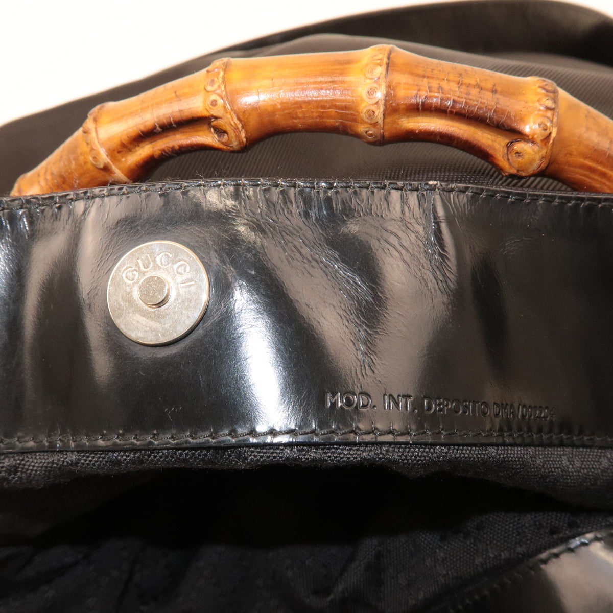 GUCCI Bamboo Nylon Patent Leather 2Way Shoulder Bag Black 001.1998