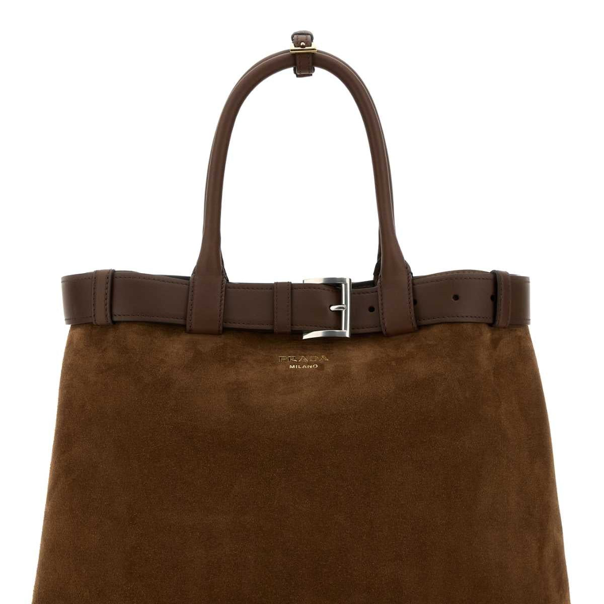 PRADA Large Suede Buckle Handbag