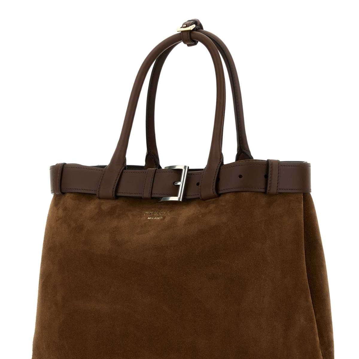 PRADA Large Suede Buckle Handbag