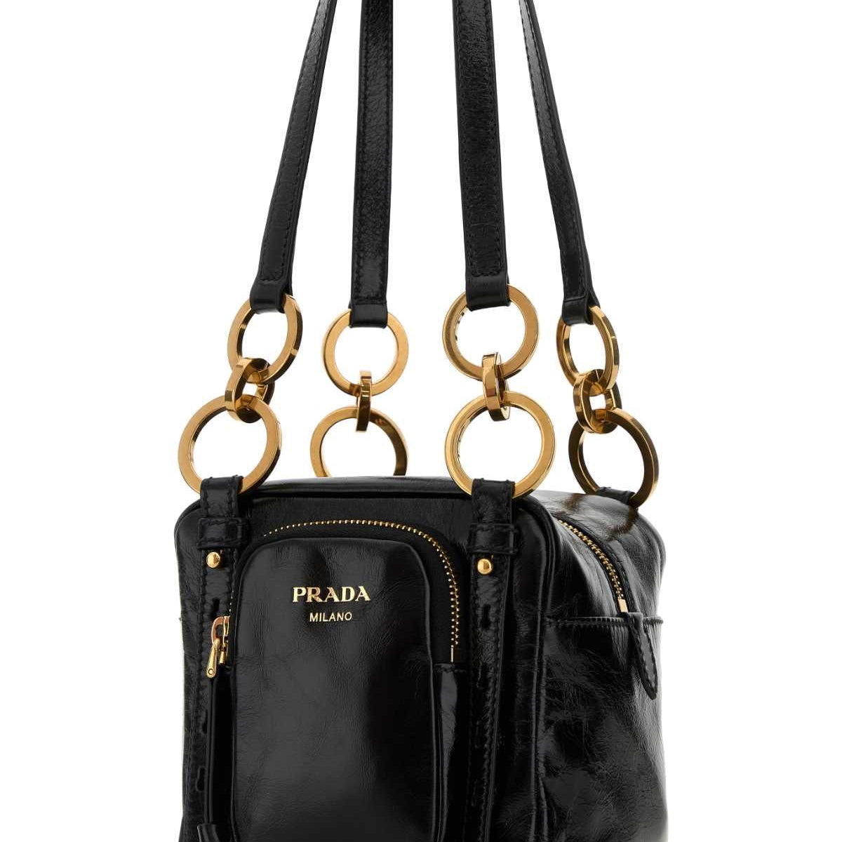 PRADA Mini Dangle Leather Boston Handbag