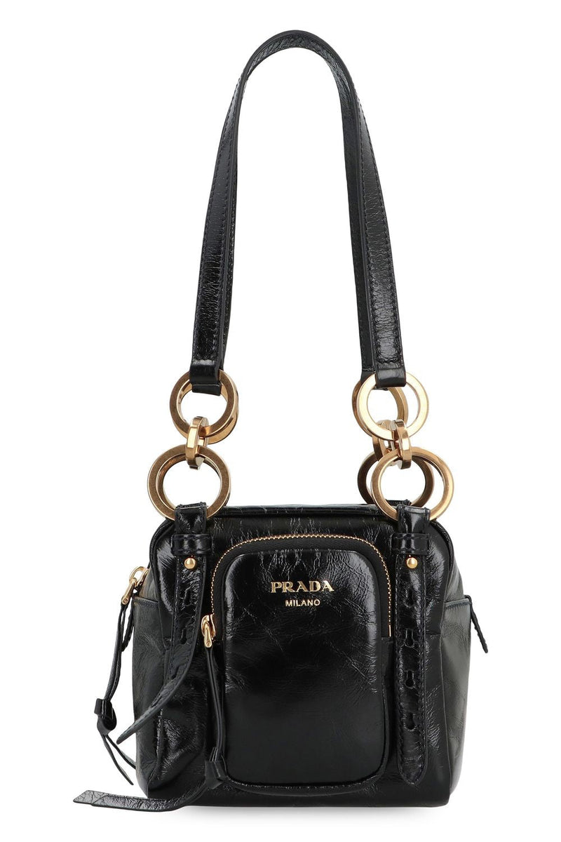 PRADA Mini Dangle Leather Boston Handbag