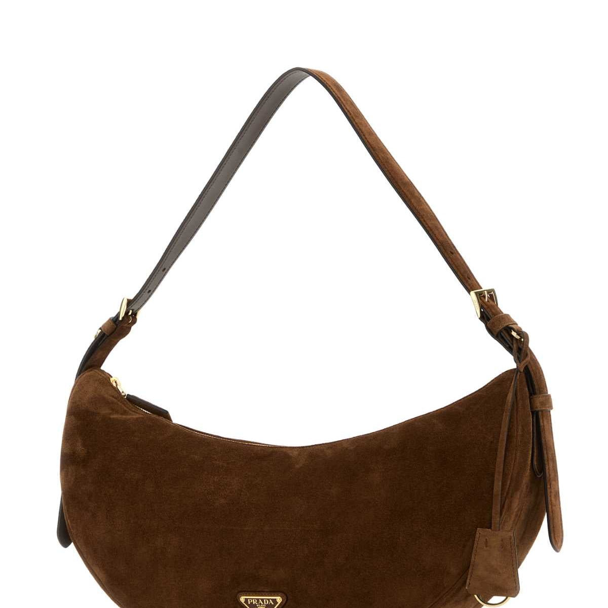 PRADA Demi-Lune Large Suede Shoulder Handbag