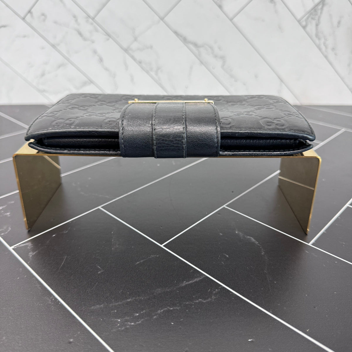 Gucci Black Guccisma Leather Long Wallet