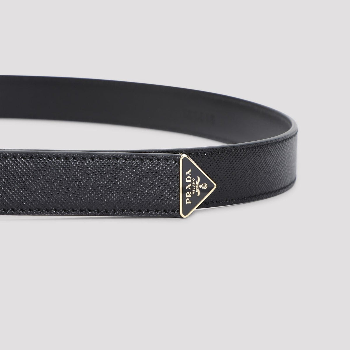 PRADA Saffiano Leather Belt with Metal Buckle - Adjustable