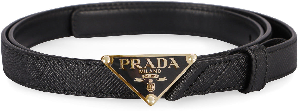 PRADA Saffiano Leather Belt with Adjustable Triangle Buckle