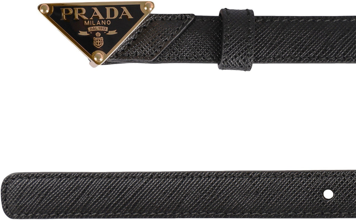 PRADA Saffiano Leather Belt with Adjustable Triangle Buckle
