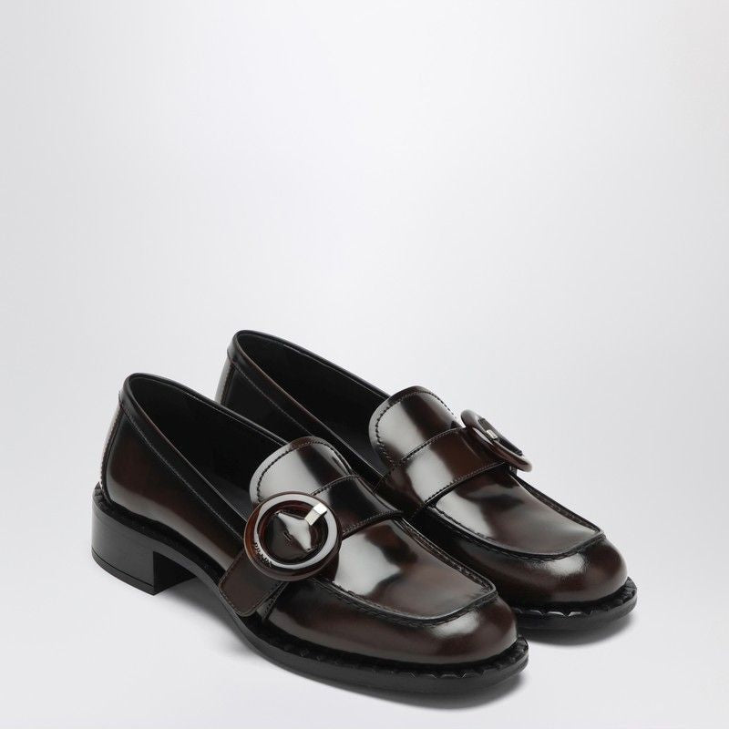 PRADA Brushed Leather Moccasins with Tortoiseshell Buckle - SS25